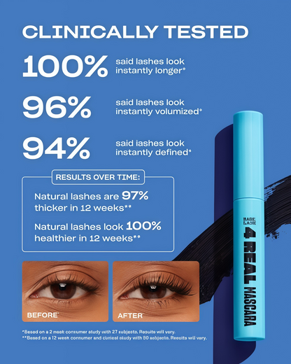 Babe Original 4 Real Mascara Black for Volume, Length, and Lift in Eyelashes, Defined & Flutterly Look, Vegan & Cruelty-Free